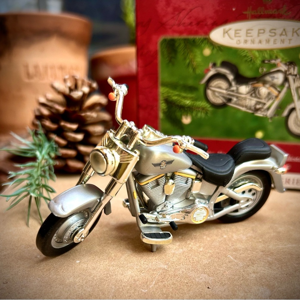 Hallmark Fat Boy 1990 Silver and Black Motorcycle Keepsake Ornament New in Box
